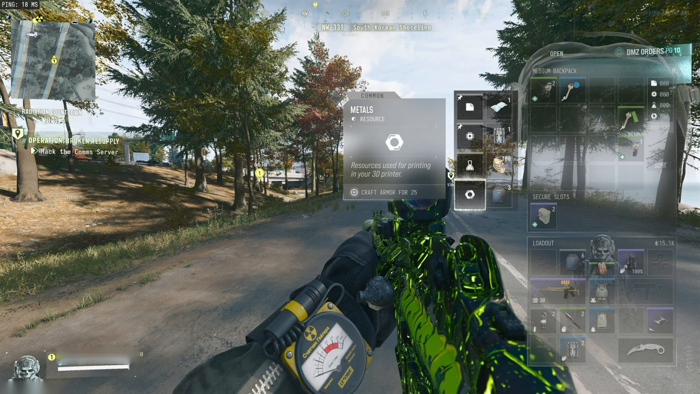 Field Crafting in an MW4 DMZ raid with the Craft Armor for 25 Metals prompt