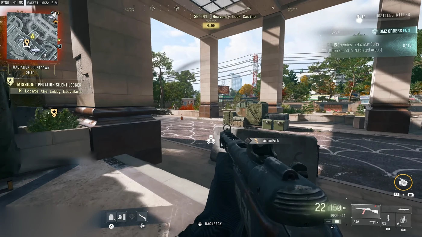 A solo DMZ run in MW4 at the Heavenly Luck Casino during Operation Silent Ledger
