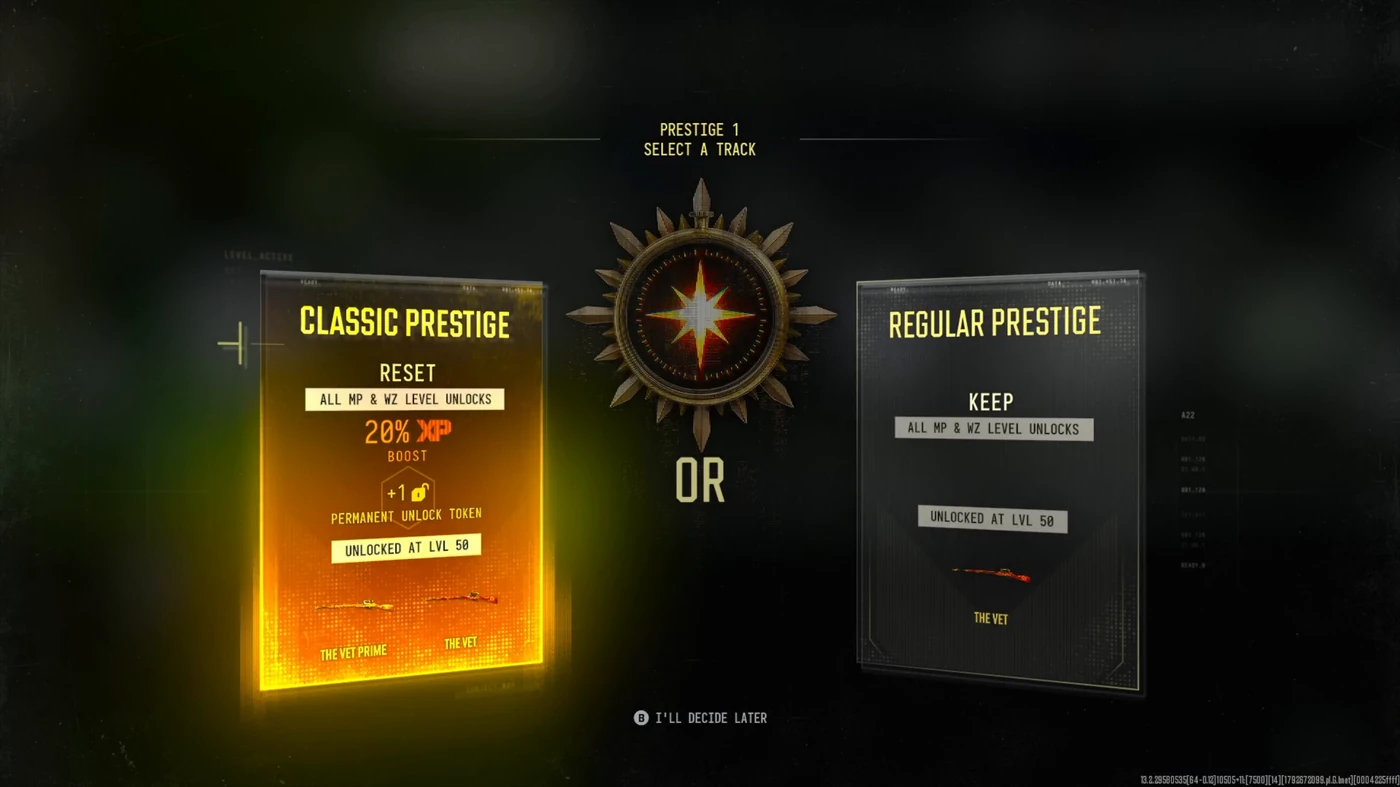 Der Bildschirm Select a Track für Prestige 1 in MW4 mit Classic Prestige und Regular Prestige