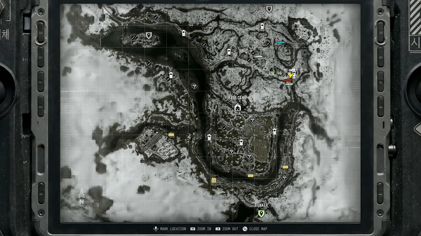 Die taktische Karte von Stranded in MW4 mit Außenposten, Base Camp und der SAM-Stellung