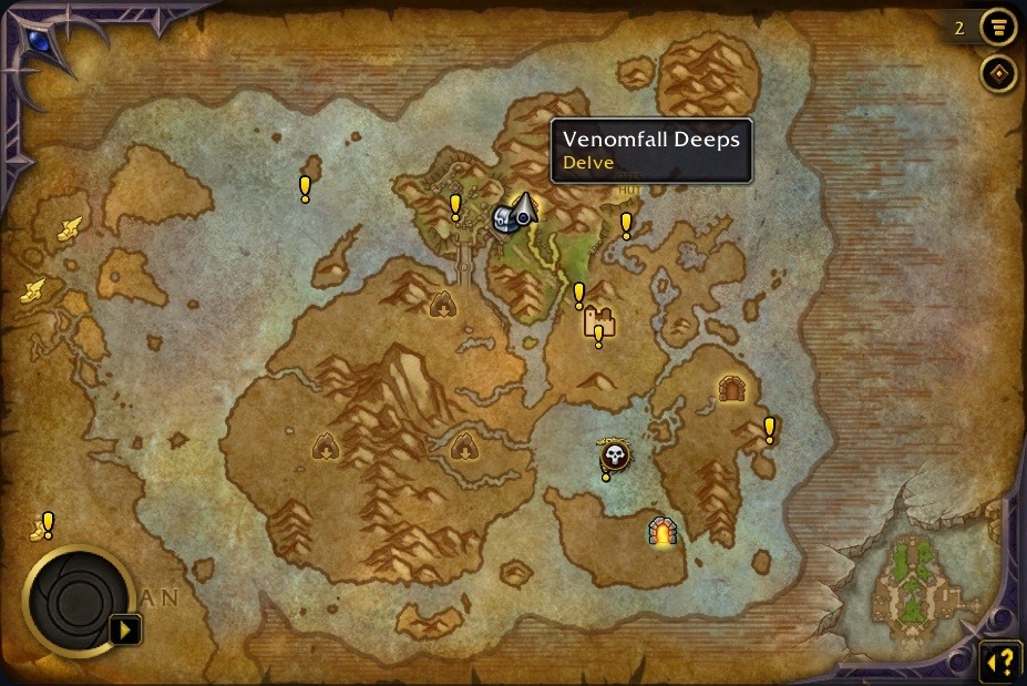 Emplacement de l’entrée de Venomfall Deeps pour Azta'rec