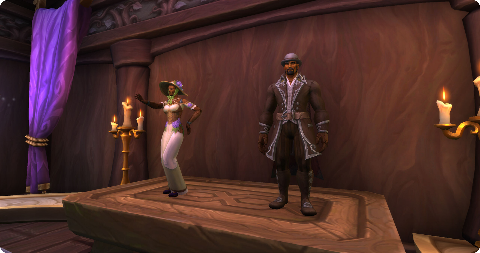 Mannequins displaying transmog appearances inside a player home