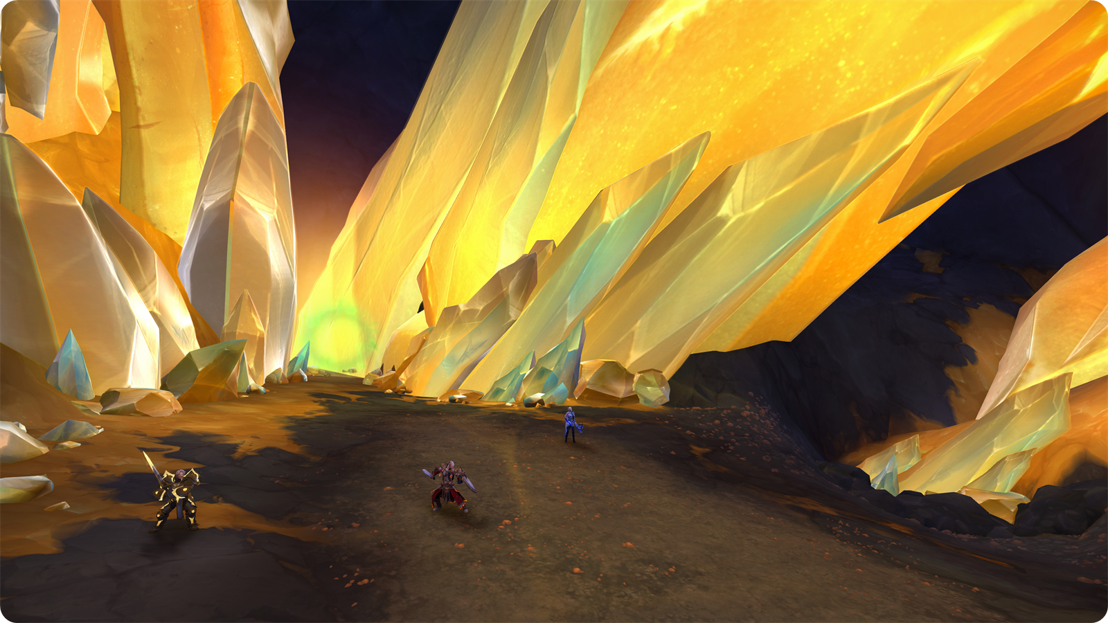 The Worldcore raid entrance among giant azerite crystals