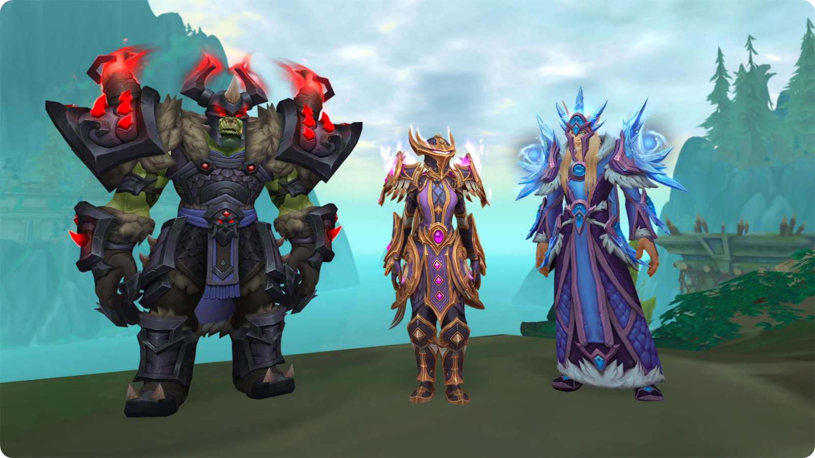 Warrior, Paladin, and Mage wearing Midnight Season 2 class armor sets