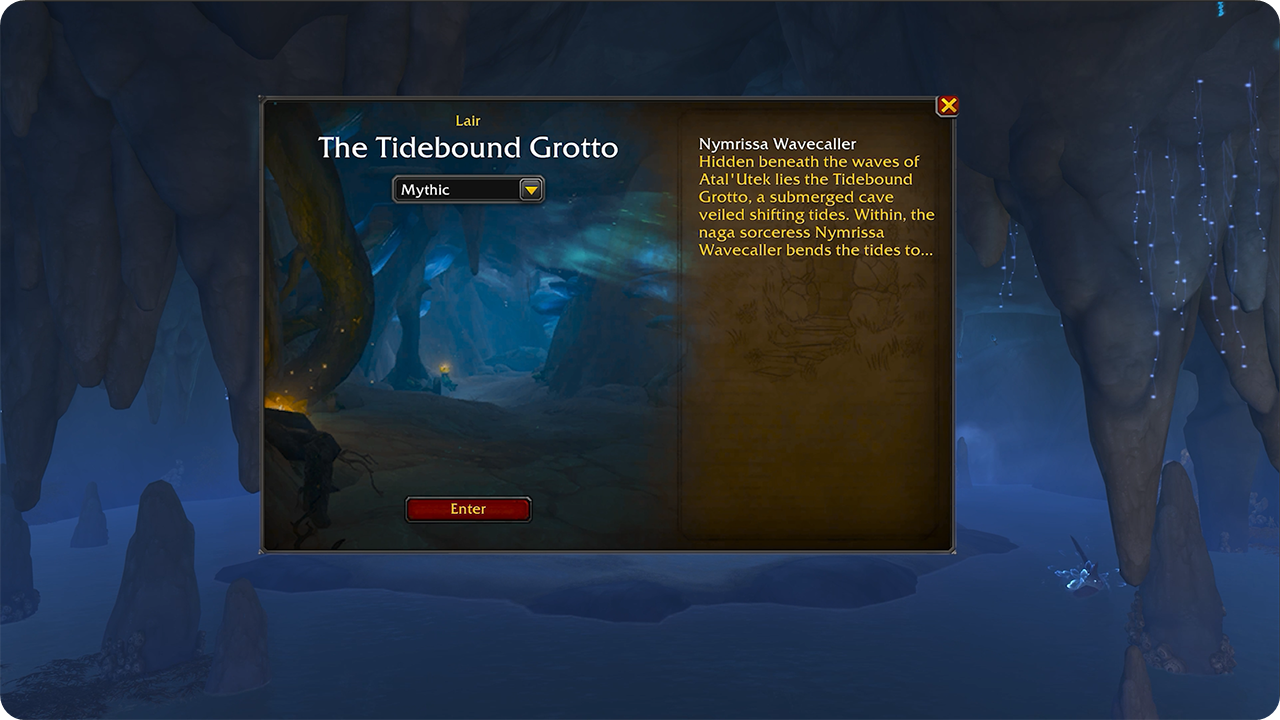 Mythic difficulty selection at The Tidebound Grotto Lair
