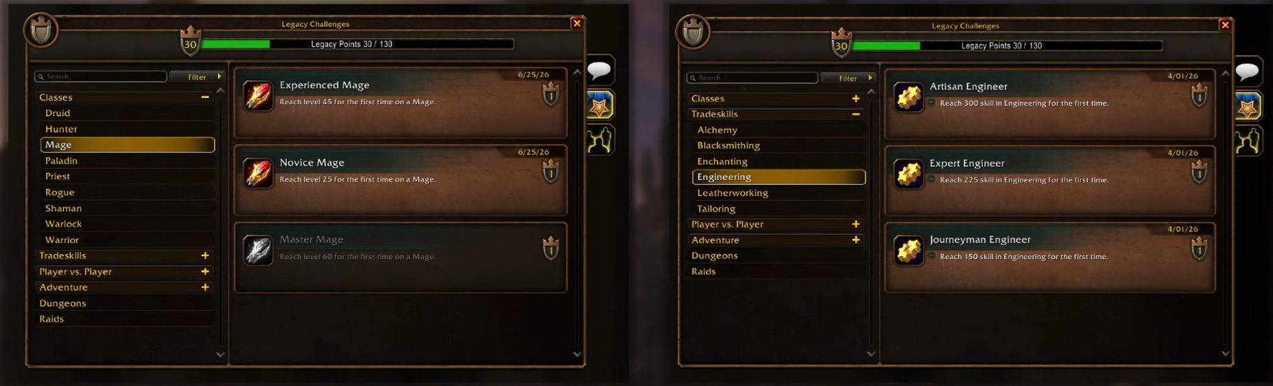 WoW Forever Legacy Challenges