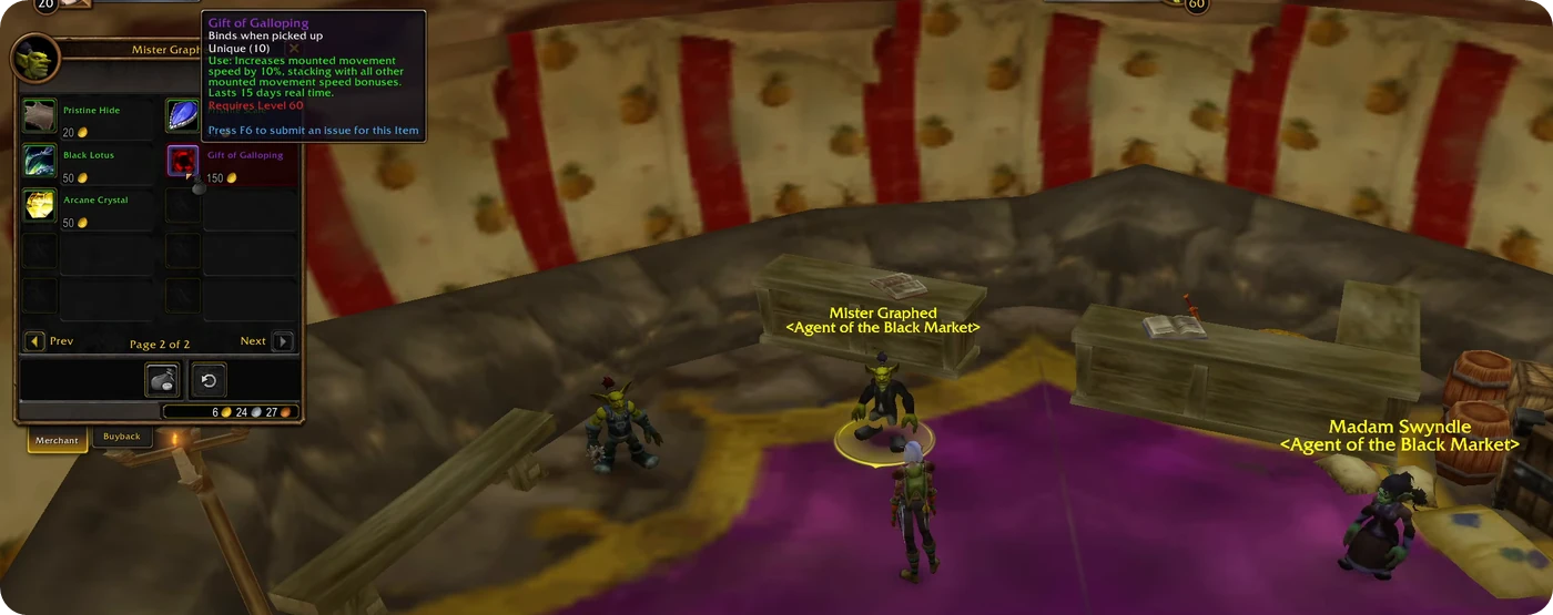Tooltip der Gabe des Galoppierens bei Mister Graphed in WoW Forever