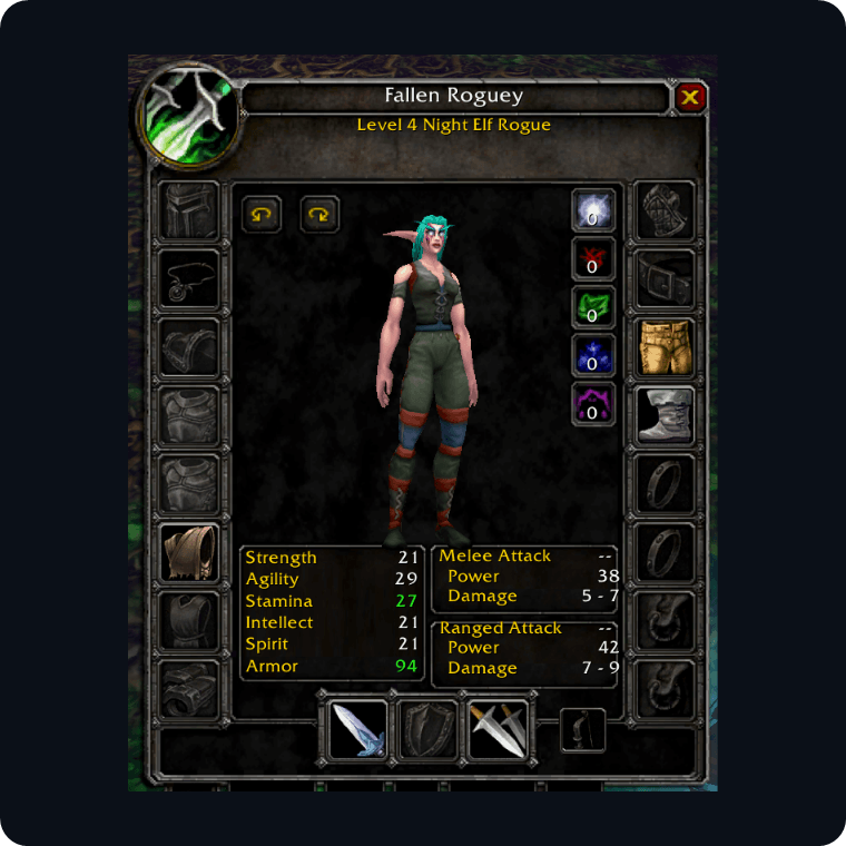 Feuille de personnage ClassicUI Forever dans le cadre 1.x avec emplacements d'équipement et statistiques