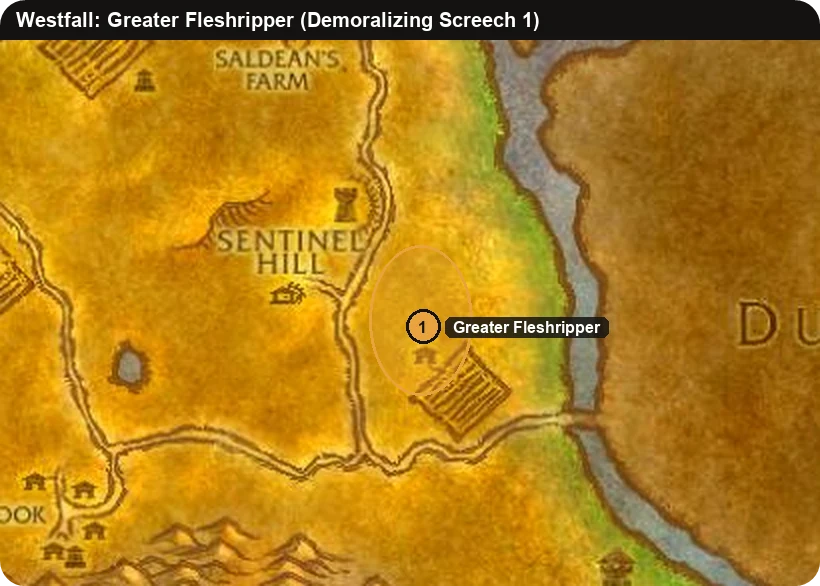 Westfall map with the Greater Fleshripper area in WoW Forever