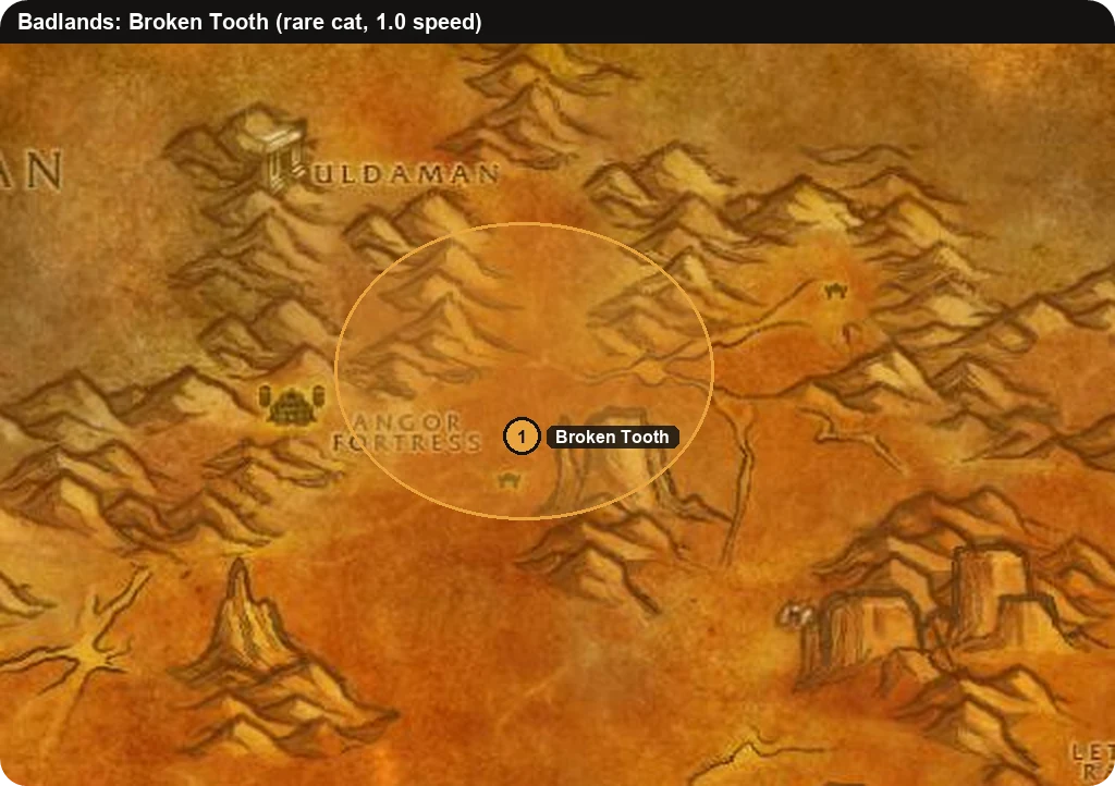 Badlands map with the Broken Tooth area in WoW Forever