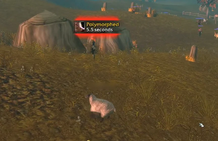 WoW Forever Magier als Schaf mit dem Debuff Verwandlung nach einem misslungenen Entziffern