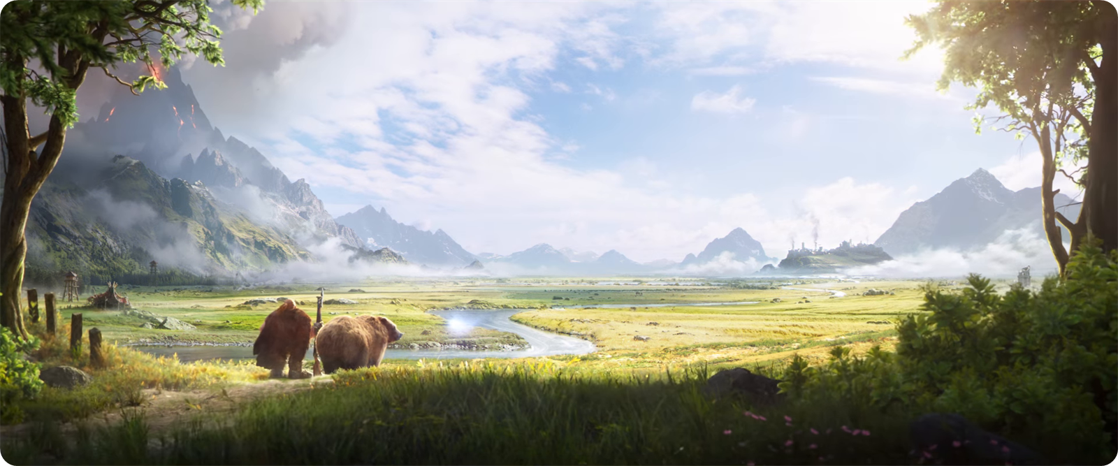 The dwarf hunter and his bear crossing a valley in the WoW Forever cinematic