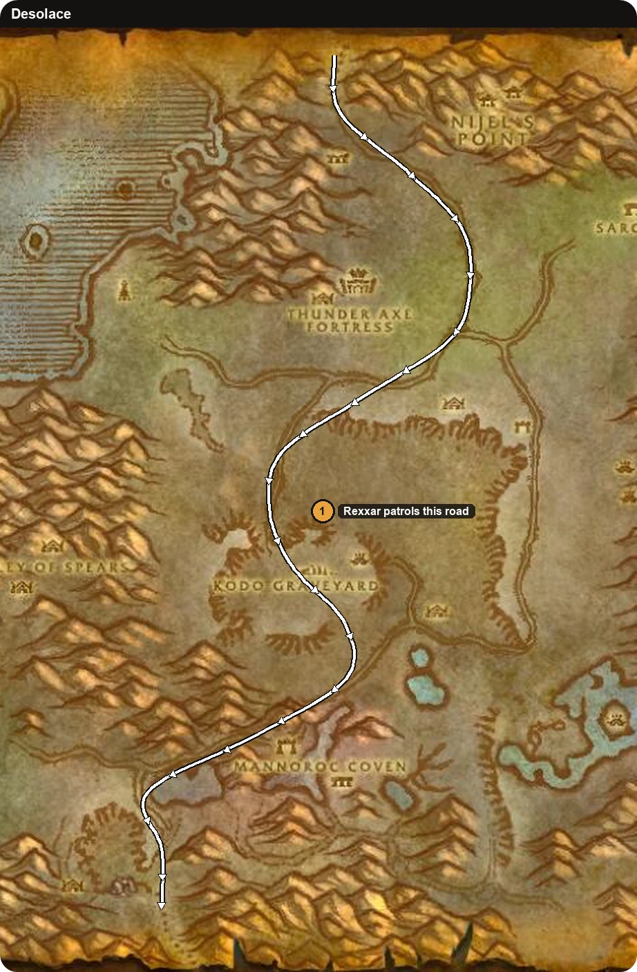 Karte von Desolace mit der Straße, auf der Rexxar patrouilliert