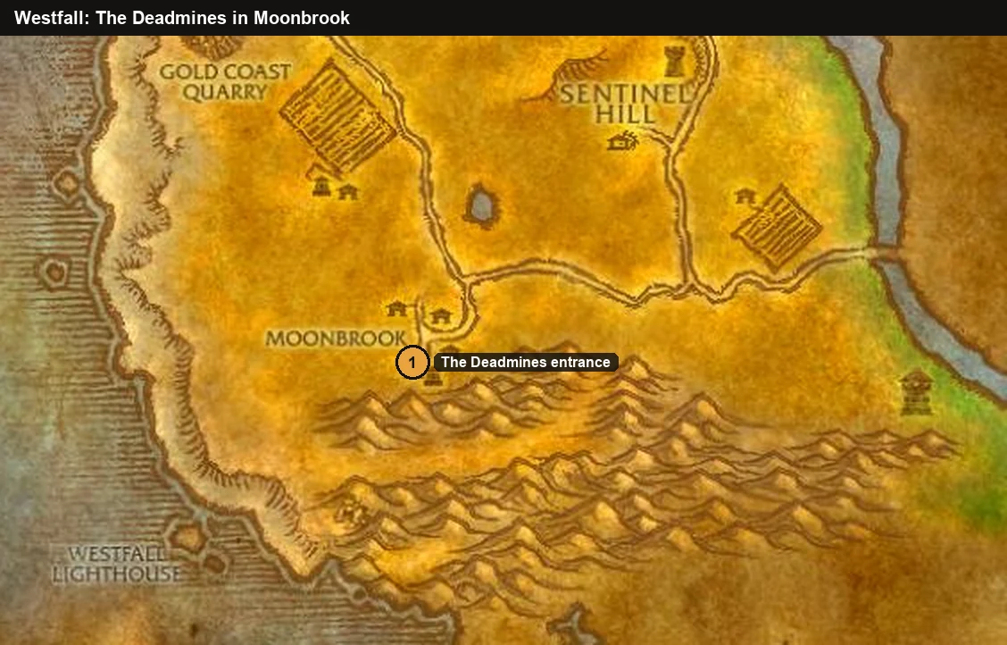 WoW Forever Paladin-Waffenquest: Eingang der Todesminen in Moonbrook, Westfall