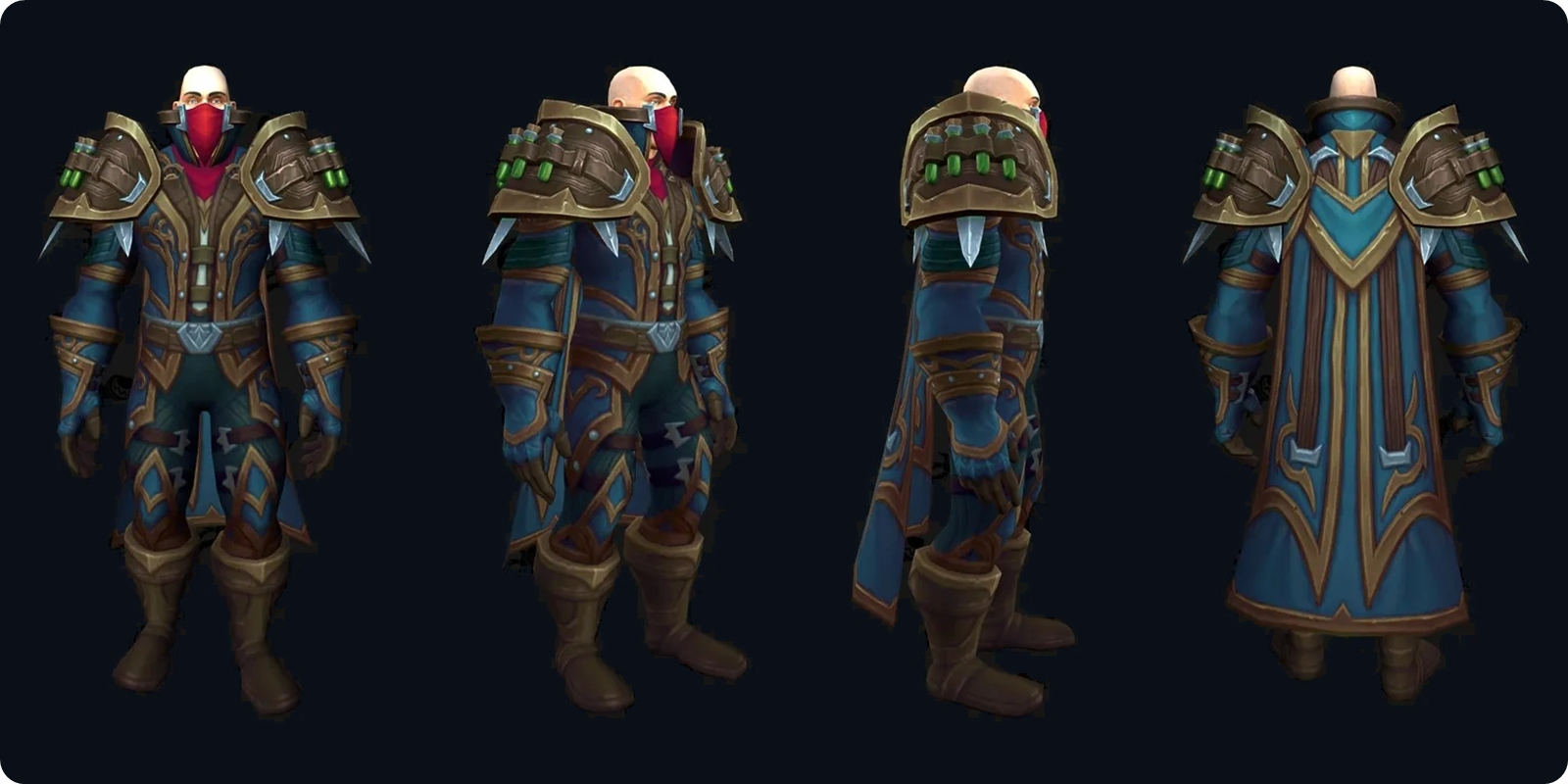 WoW Forever Rogue tier set, teal with a red mask version