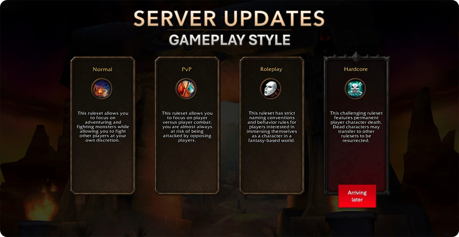 The four WoW Forever rulesets: Normal, PvP, Roleplay and Hardcore