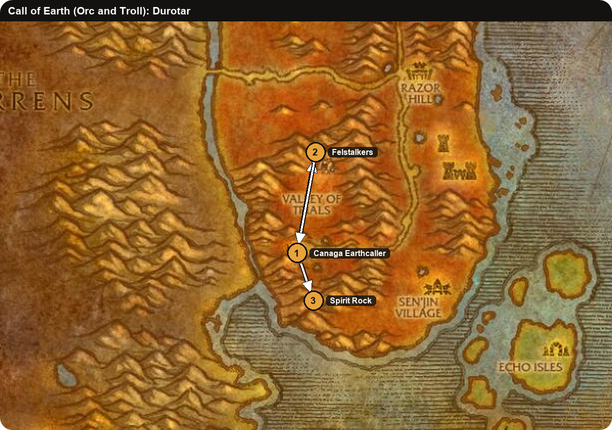 Karte von Durotar für die Quest Ruf der Erde der Orcs und Trolle in WoW Forever