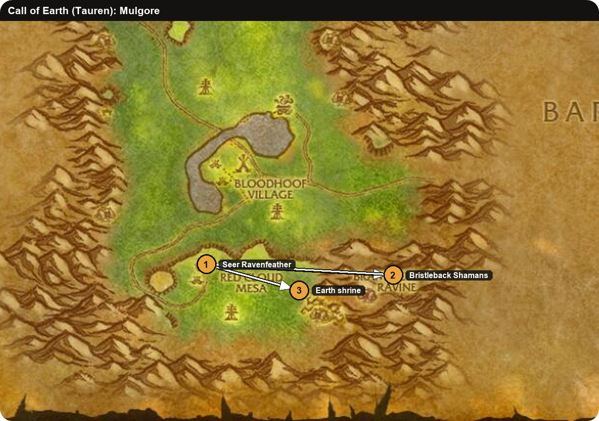 Karte von Mulgore für die Quest Ruf der Erde der Tauren in WoW Forever