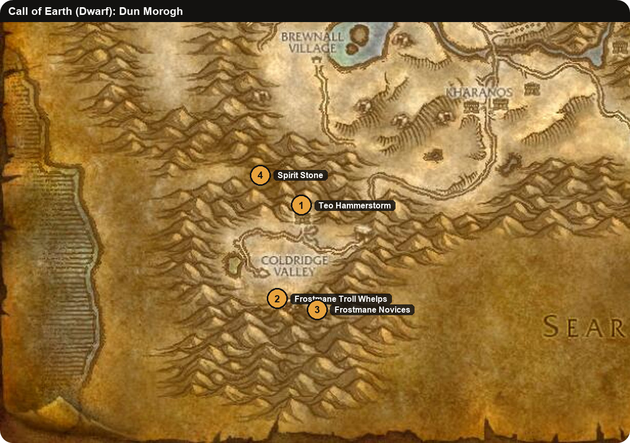 Karte von Dun Morogh für die Zwergen-Quest Ruf der Erde in WoW Forever