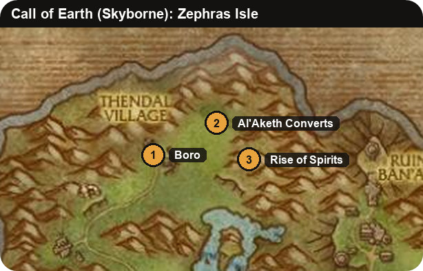 Karte der Insel Zephras für die Quest Ruf der Erde der Himmelsgeborenen in WoW Forever