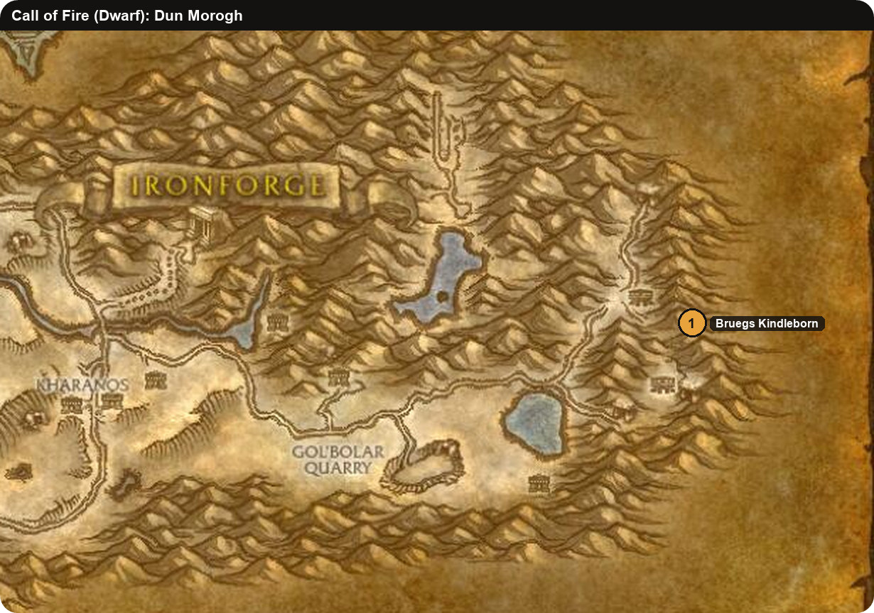 Karte von Dun Morogh mit Bruegs Kindleborn für die Zwergen-Quest Ruf des Feuers in WoW Forever