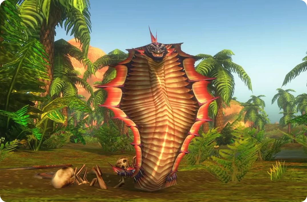 Druid in snake Cat Form from the full Embrace of the Viper set in WoW Forever