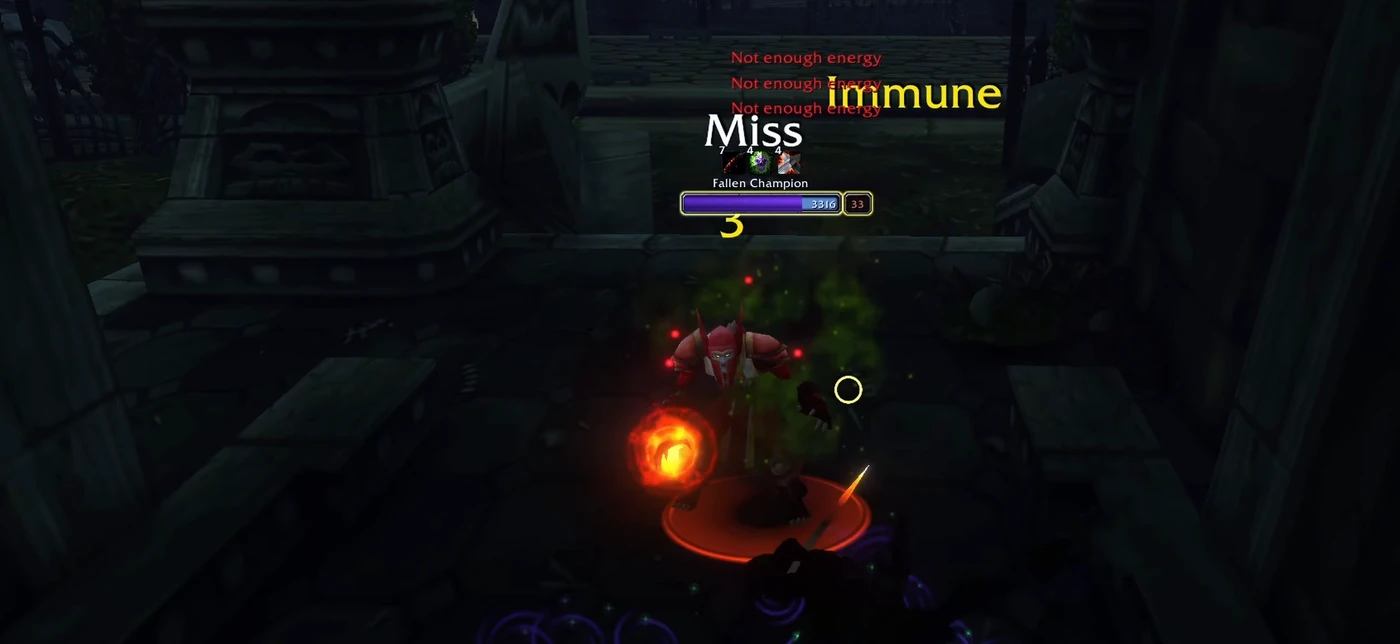 Rogue fighting the Fallen Champion inside a Scarlet Monastery Graveyard mausoleum in WoW Forever
