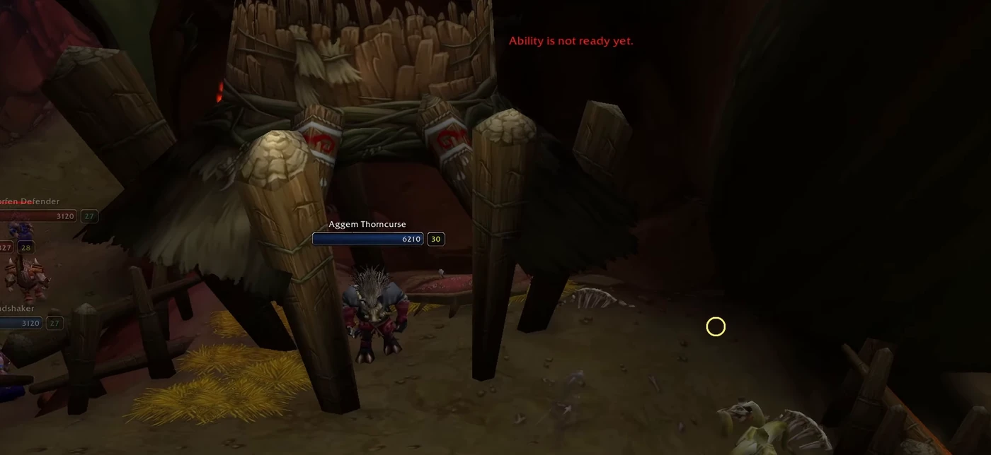 Aggem Thorncurse standing in his hut in Razorfen Kraul before the pull