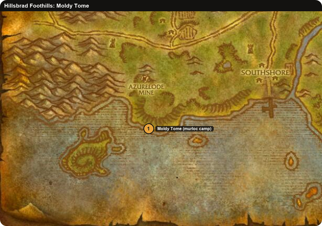Hillsbrad Foothills map of the Moldy Tome for the Felhunter quest