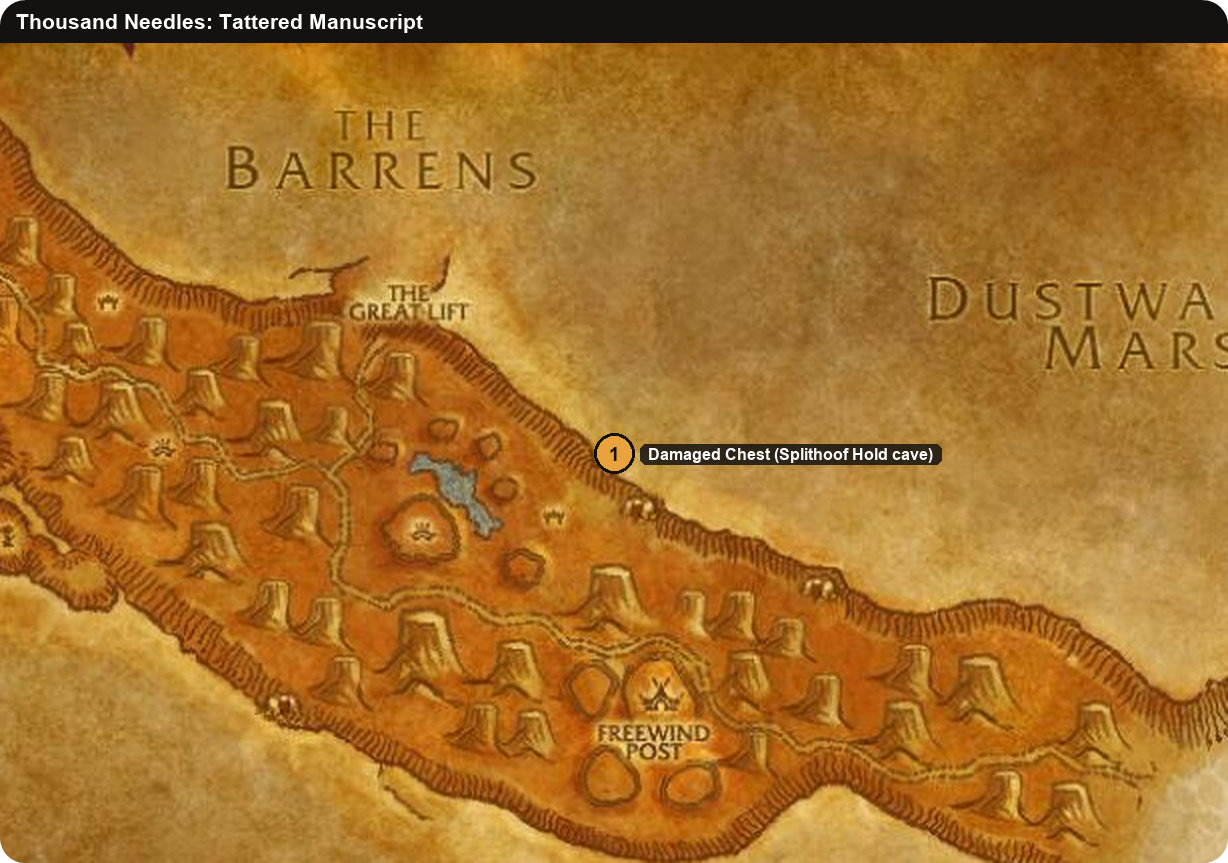 Thousand Needles map of the Tattered Manuscript in Splithoof Hold