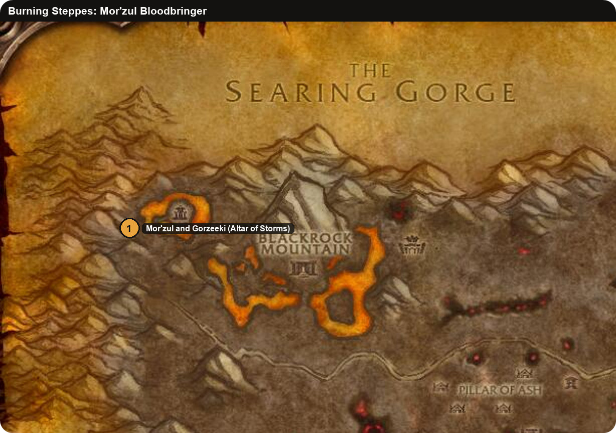 Burning Steppes map of Mor'zul Bloodbringer at the Altar of Storms