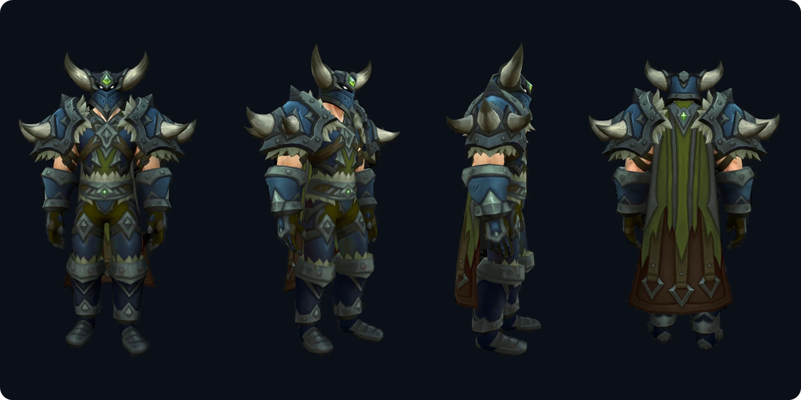 WoW Forever Warrior tier set, steel blue and green version