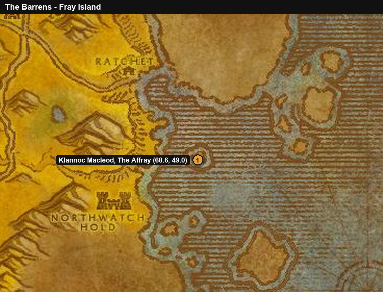 WoW Forever quête d'arme du Guerrier : Klannoc Macleod sur Fray Island, dans les Tarides