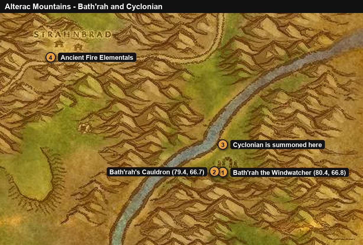 WoW Forever quête d'arme du Guerrier : Bath'rah la Vigie des vents et Cyclonien dans les Montagnes d'Alterac